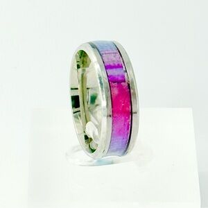 Purple and Pink Inlay Silver Ring size 10 #022